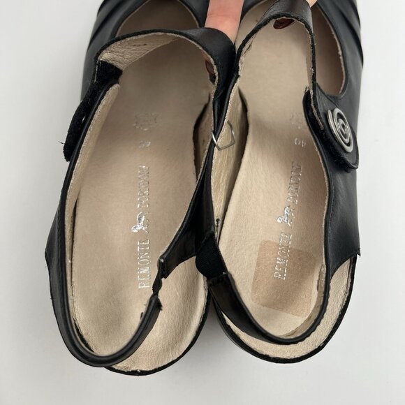 Remonte Dorndorf Leather Mary Jane Slingback Heels Size 40, US 9-9.5 Black Boho - Picture 5 of 13